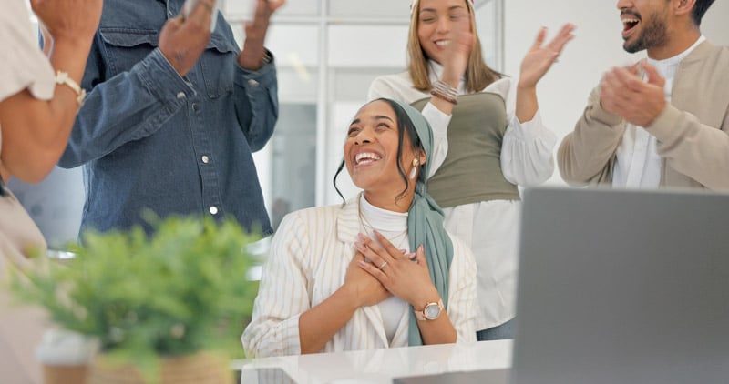 success-applause-thank-you-achievement-woman-office-startup-business-with-proud-team-congratulations-cheering-support-winner-target-goal-employees-clapping-hands-desk-2