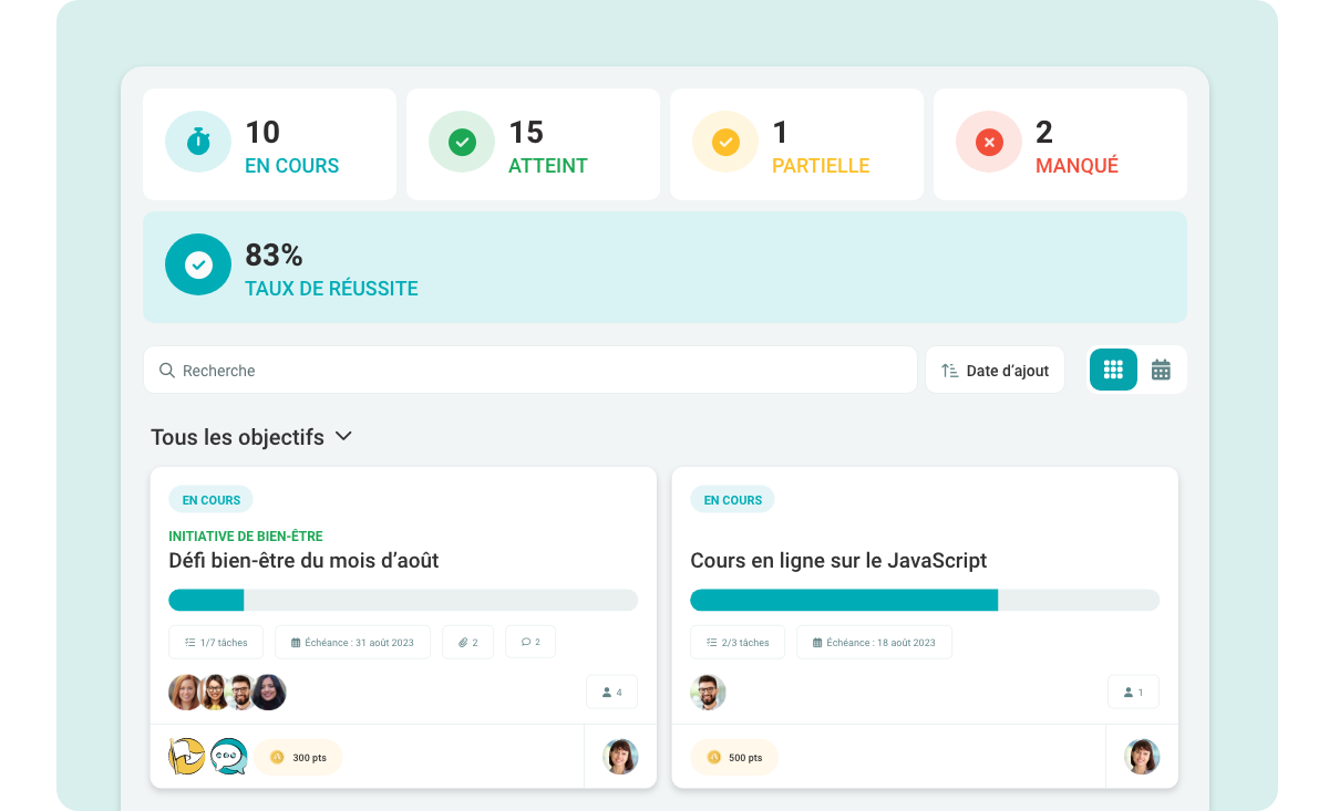 ApplauzV2 - Aperçu des statistiques objectifs